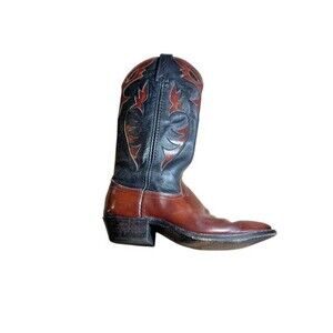 Dan Post Womens Cowboy Boots Size 8 M Inlaid Leather Western Cowgirl Black Brown
